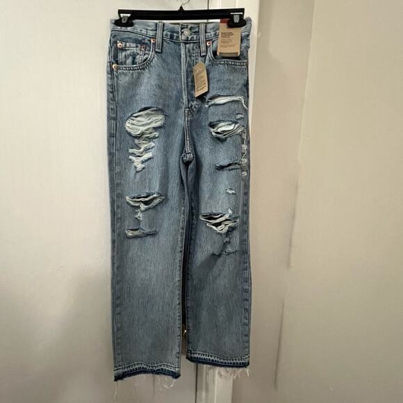 Levi's Ribcage Ripped High Waist Ankle Straight Leg Jeans - Picture 4 of 14
